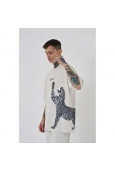 Unisex Oversized T-shirt  - Gray - Leopard