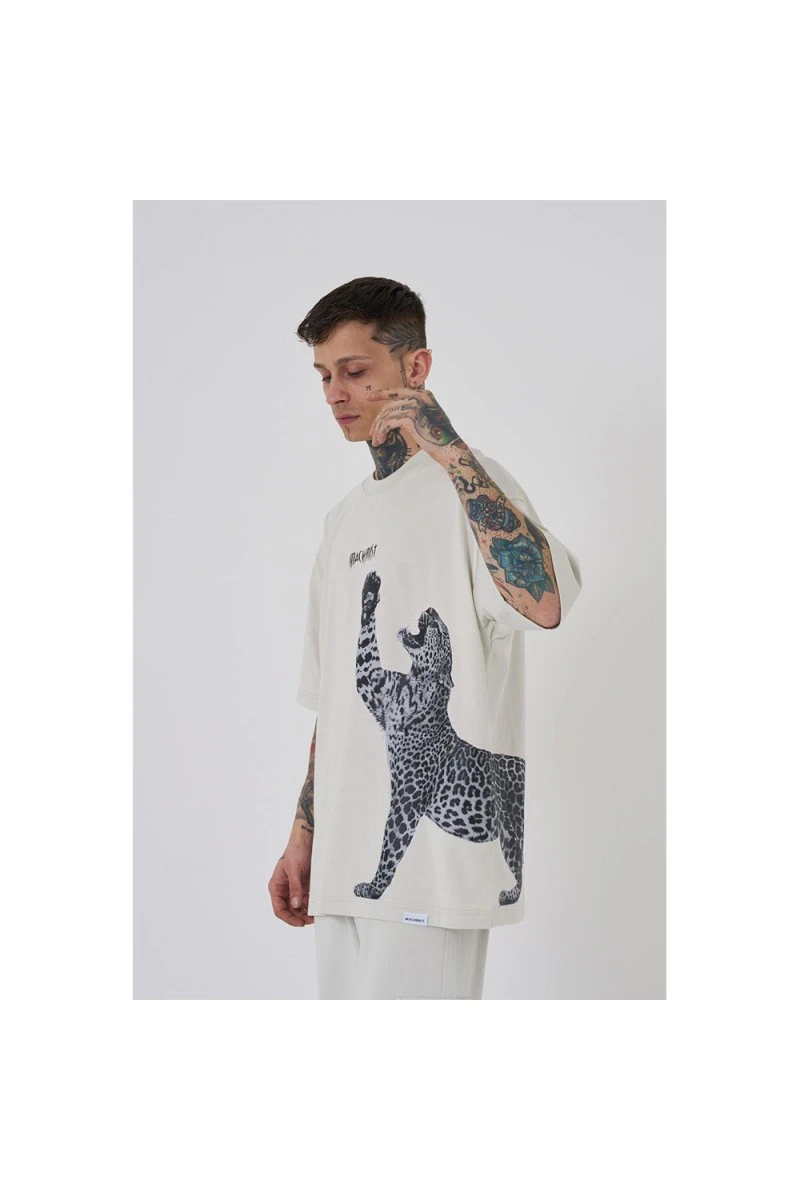 Unisex Oversized T-shirt  - Gray - Leopard