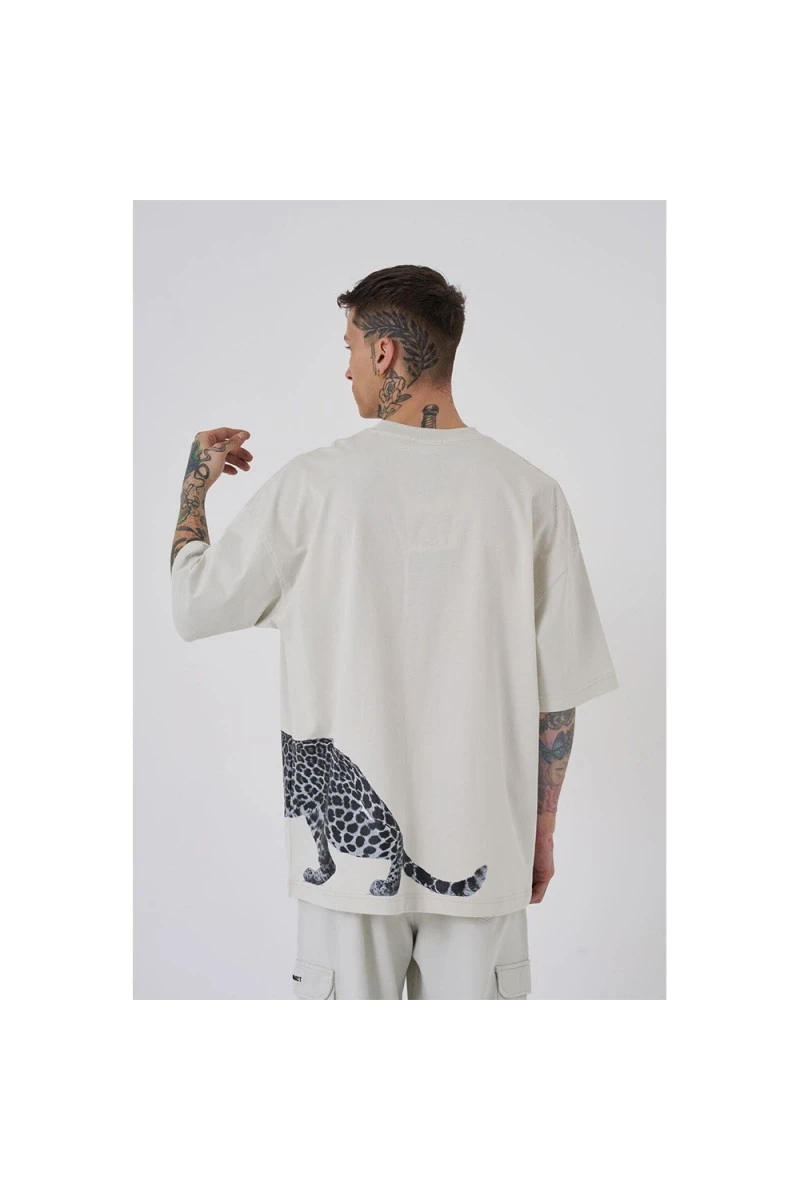 Unisex Oversized T-shirt  - Gray - Leopard