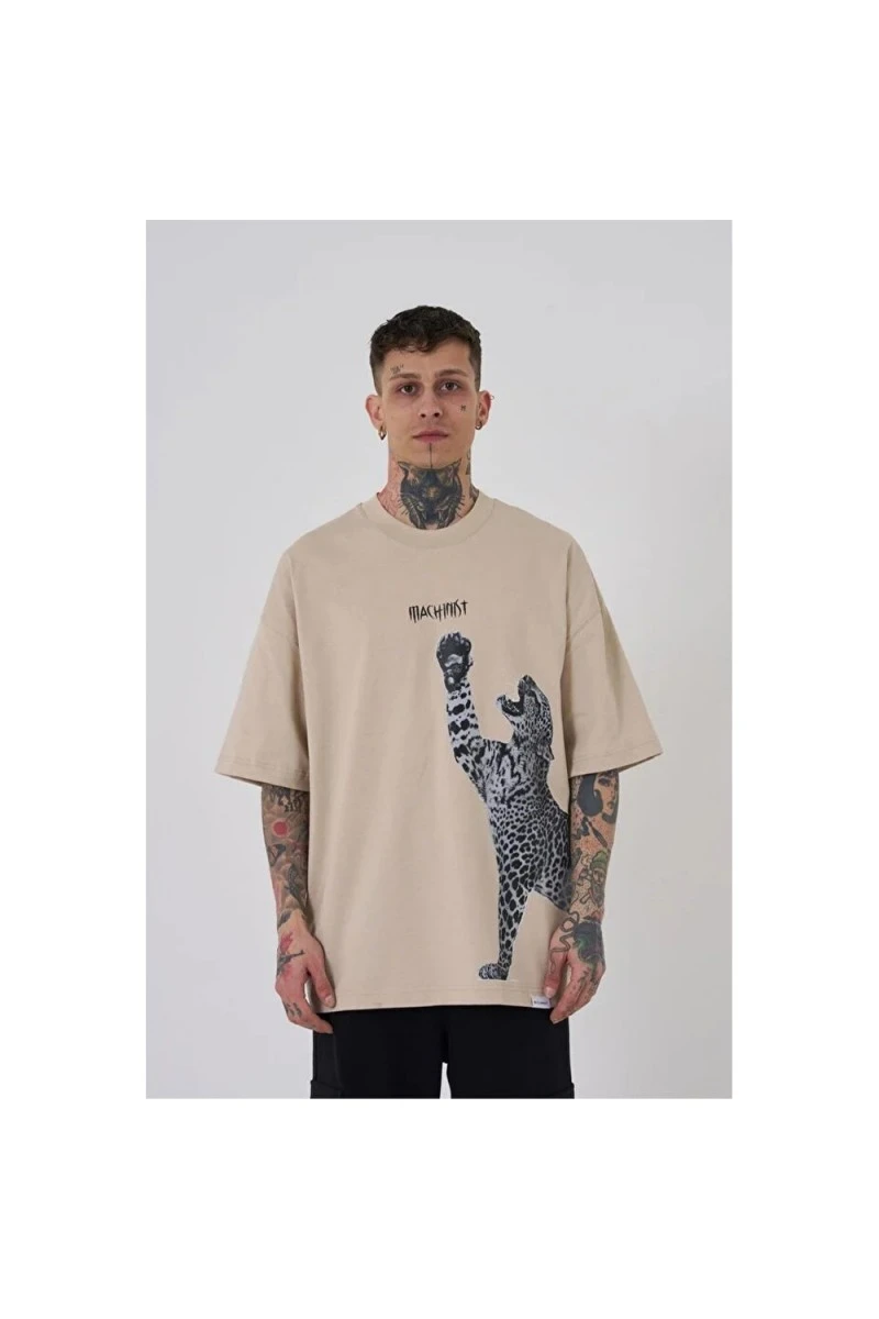 Unisex Oversized T-shirt - Beige - Leopard
