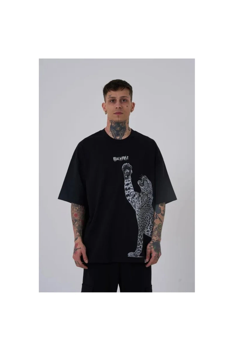 Unisex Oversized T-shirt - Black - Leopard