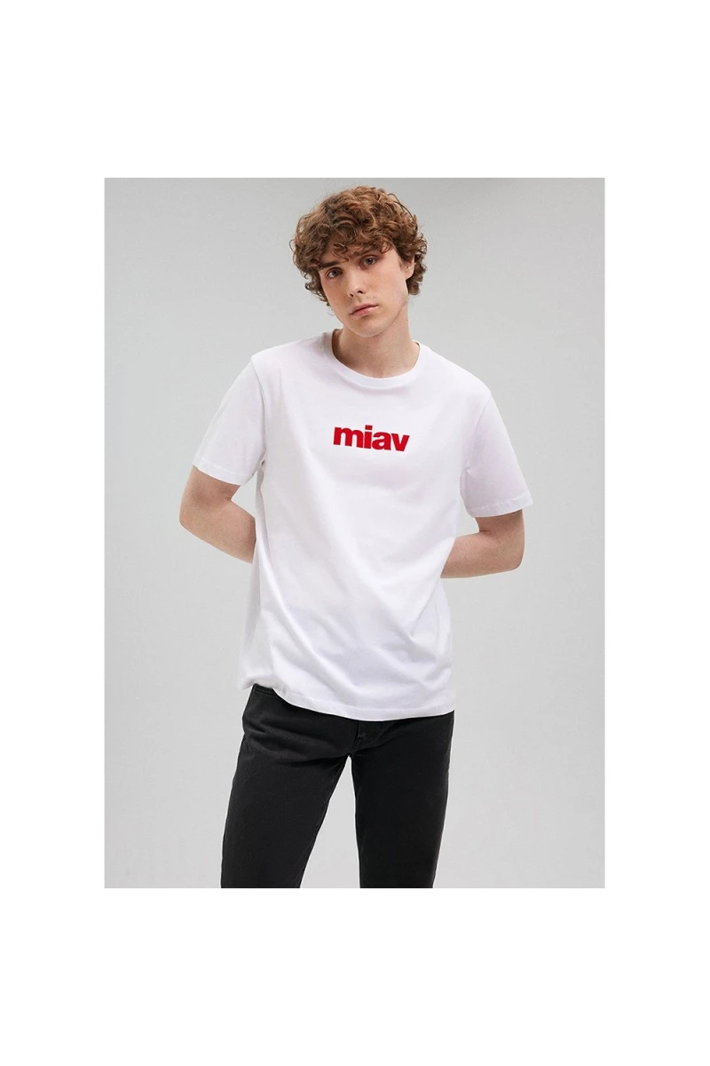 Mens T-shirt - White Red - Miav