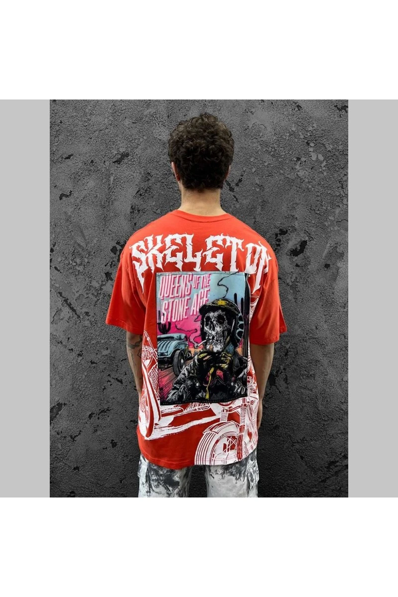 Mens Oversized T-shirt - Red - Skeleton