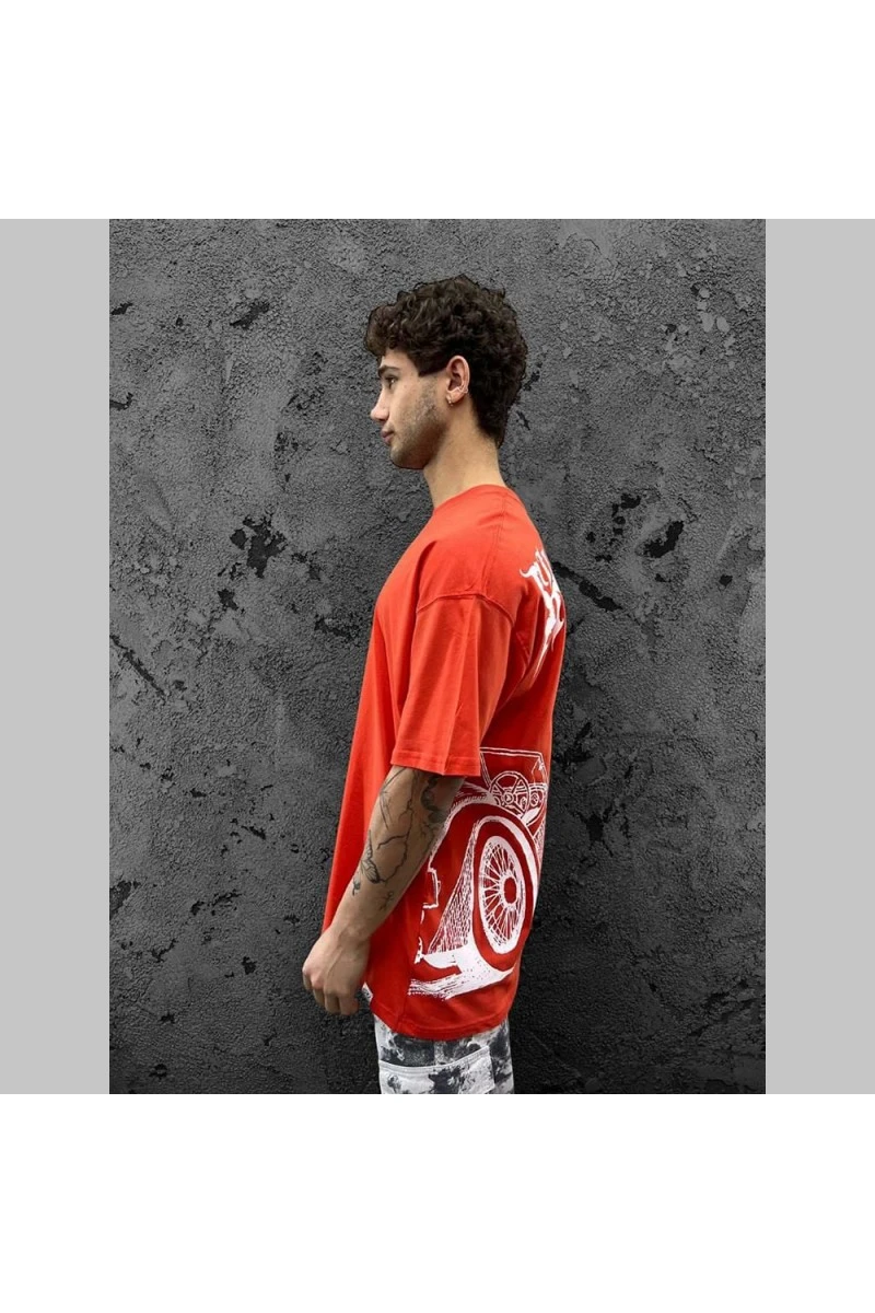 Mens Oversized T-shirt - Red - Skeleton