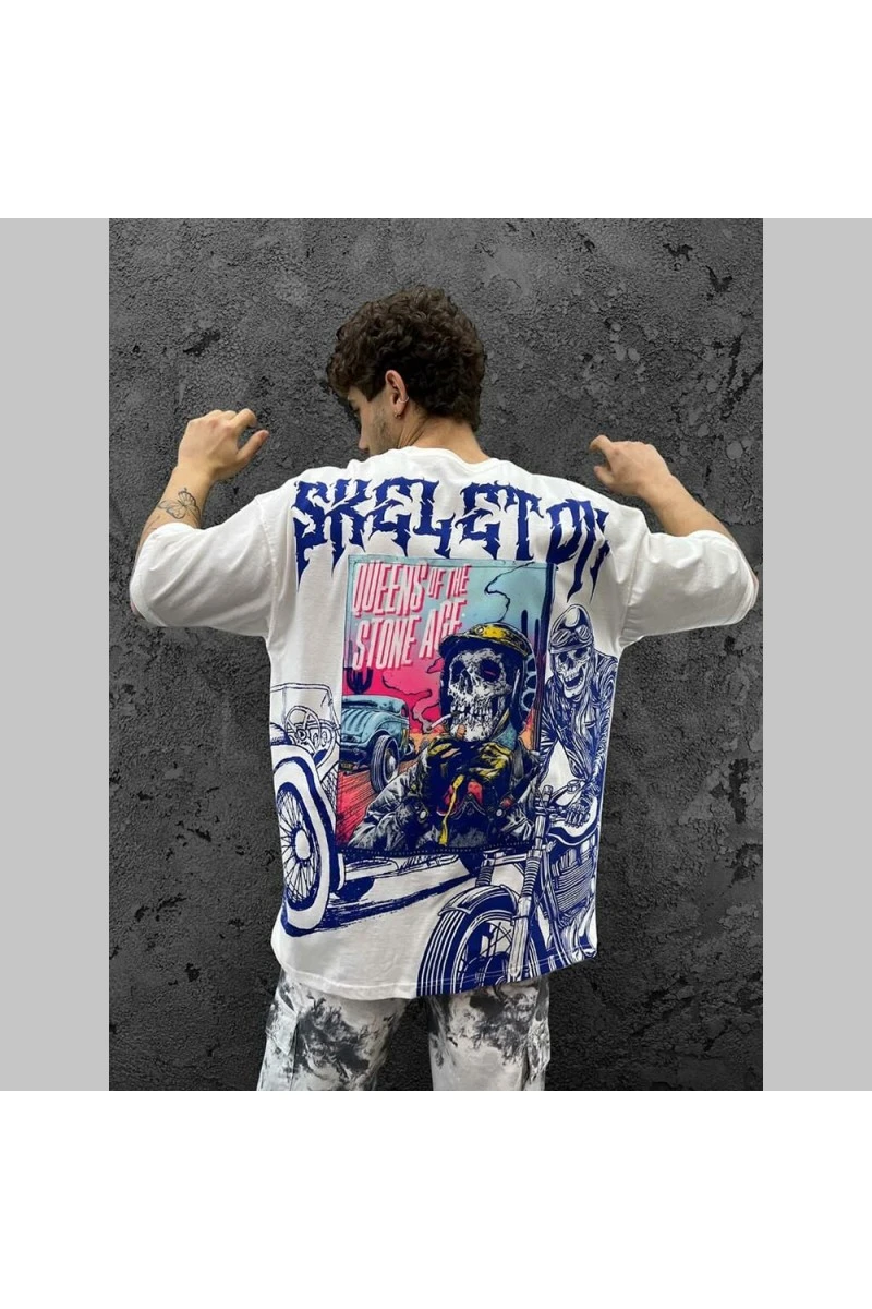 Mens Oversized T-shirt - White - Skeleton