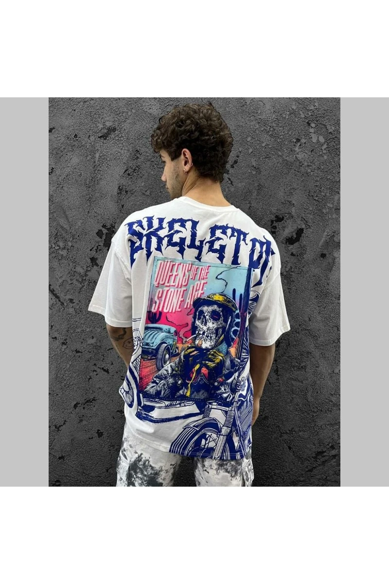 Mens Oversized T-shirt - White - Skeleton