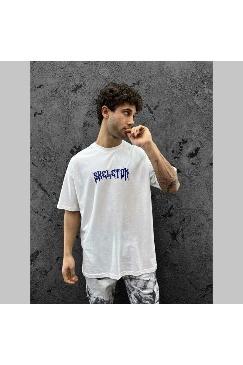 Mens Oversized T-shirt - White - Skeleton