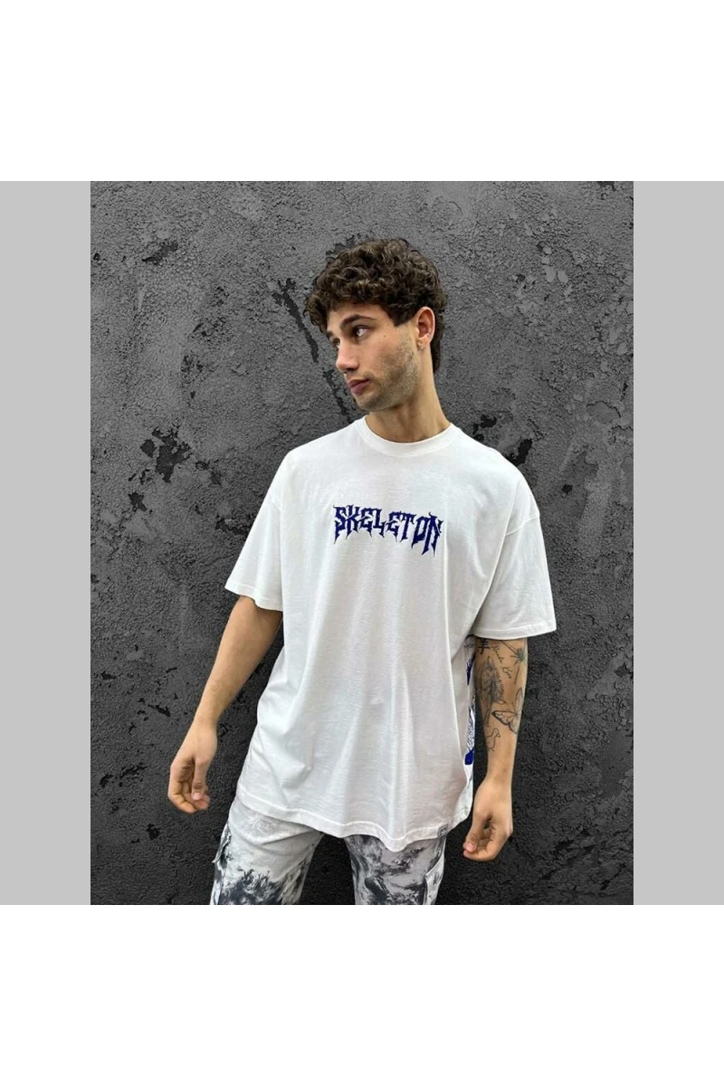 Mens Oversized T-shirt - White - Skeleton