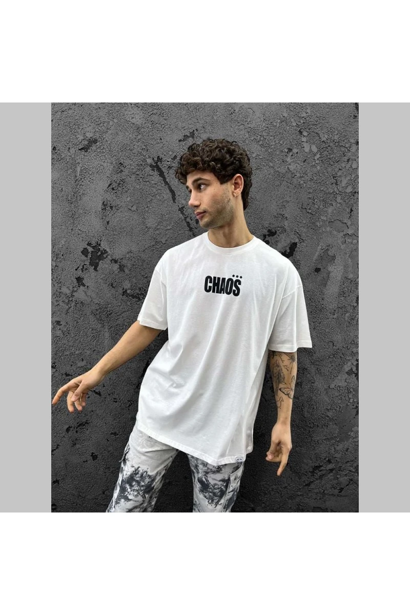 Mens Oversized T-shirt - White - Chaos