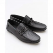 Mens Genuine Leather Loafer Shoes - Black - 002