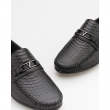 Mens Genuine Leather Loafer Shoes - Black - 002
