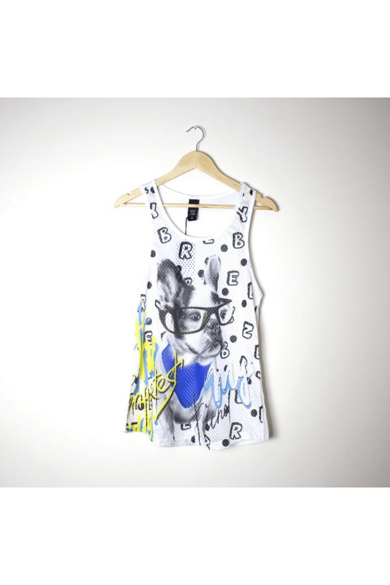 Men's Vest Tops  - White - Dog With Glasses