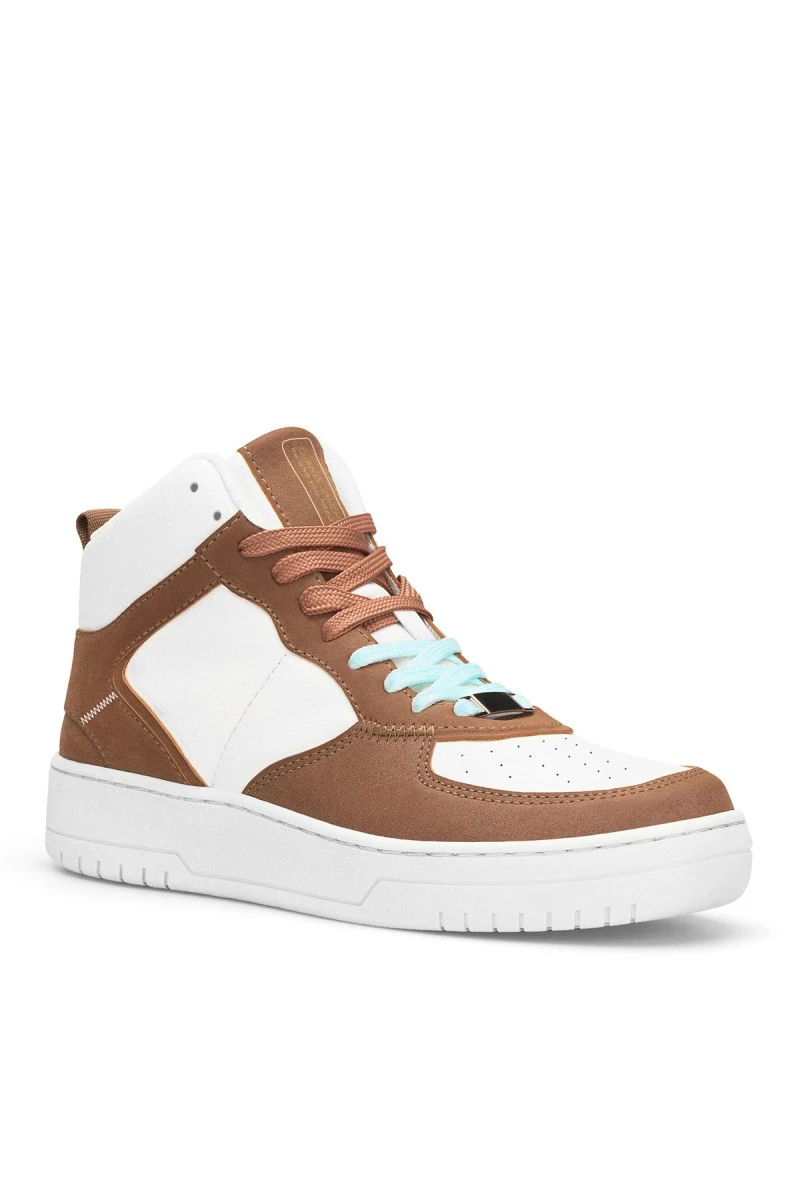 Women's High Top Sneakers - White Tan - DS Maya