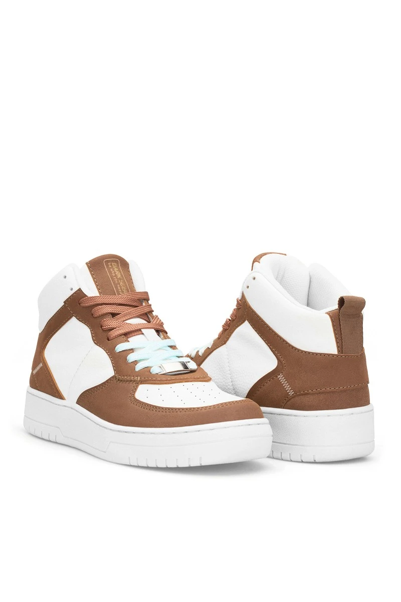 Women's High Top Sneakers - White Tan - DS Maya