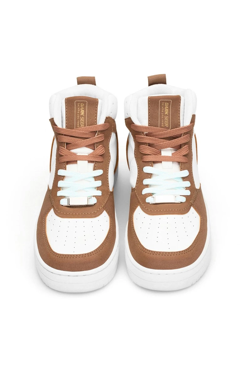 Women's High Top Sneakers - White Tan - DS Maya