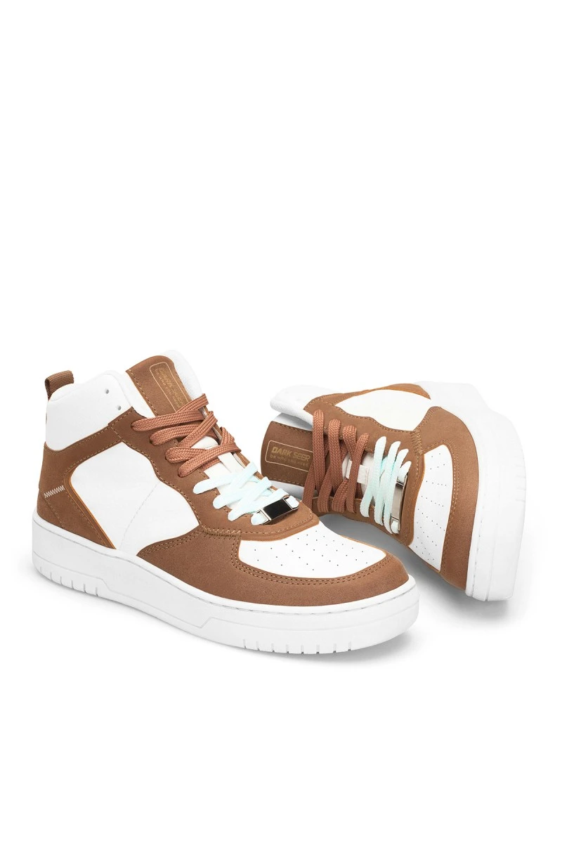 Women's High Top Sneakers - White Tan - DS Maya