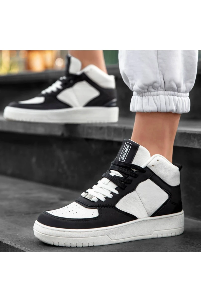 Women's High Top Sneakers - White Black - DS Maya