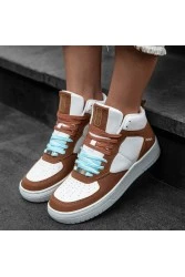 Women's High Top Sneakers - White Tan - DS Maya