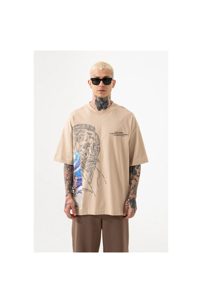 Unisex Oversized T-shirt  - Beige - VAN GOGH